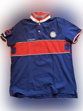 U.S. Polo Assn. Boys Navy and Red Rugby-Style Polo